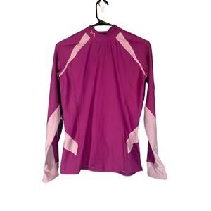 Under Armour Pink Long Sleeve Mock Neck Athletic Performance Shirt Women Sz L